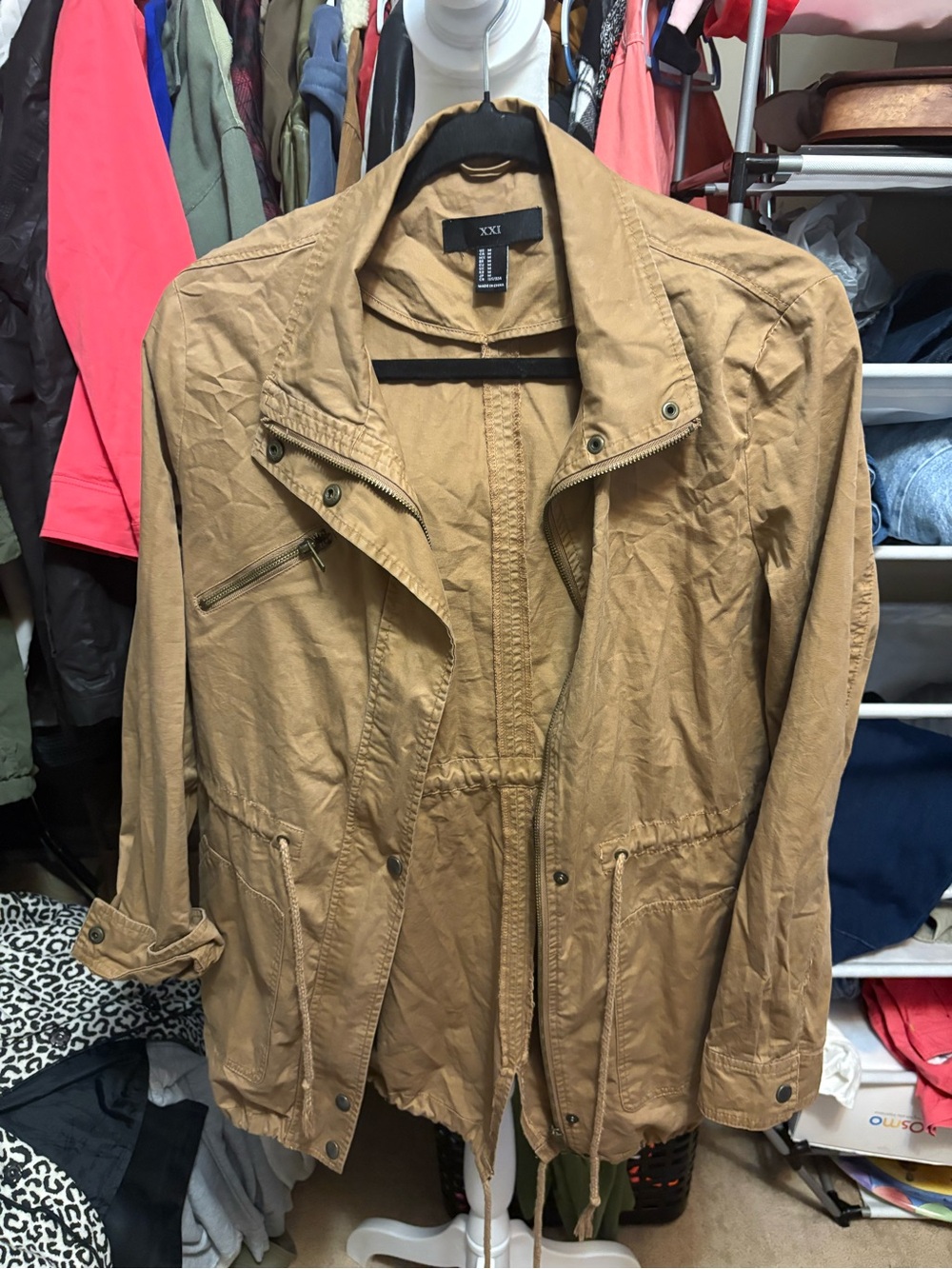 Forever 21 Khaki Utility Jacket with Drawstring Waist